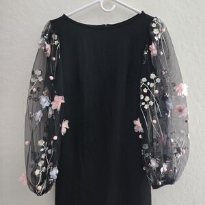 Embroidered Sleeve Midi Sheath Dress S/M ✨️ Whimsical Fairycore Evening Dress